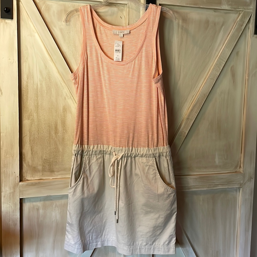 Ann Taylor Loft Nautical Dress, Stripe, Rope Tie, New With Tags
